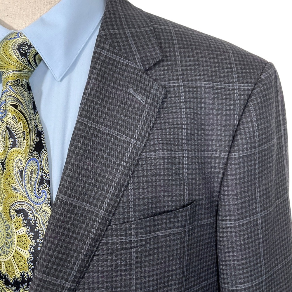 Paul Betenly Blazer‎ Men 46R Gray Black Houndstooth Plaid J Sandro Filaret Wool